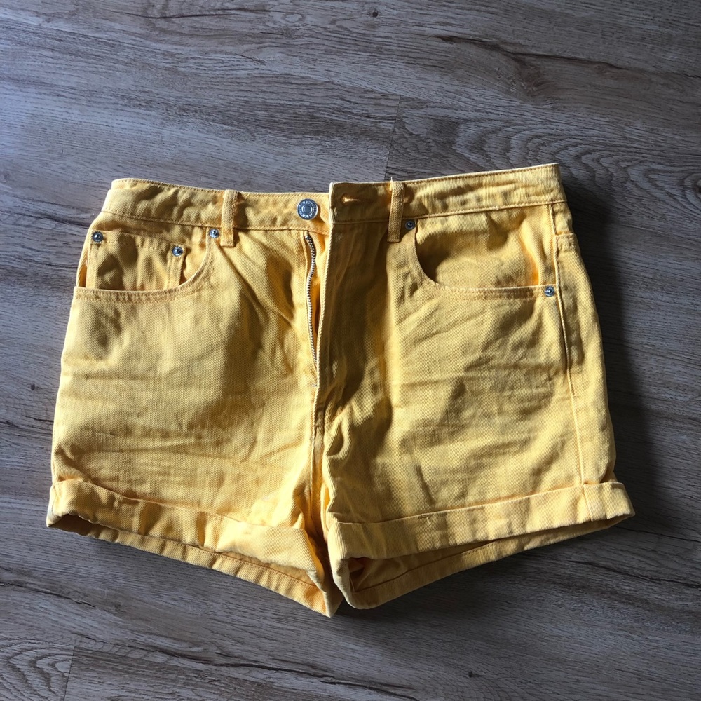 Yellow denim shorts